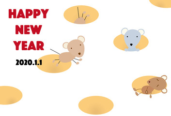 チーズで遊ぶねずみの年賀イラスト