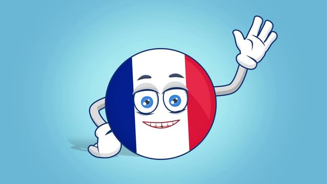 Cartoon Icon Flag France Hi Hello with Face Animation with Alpha Matte