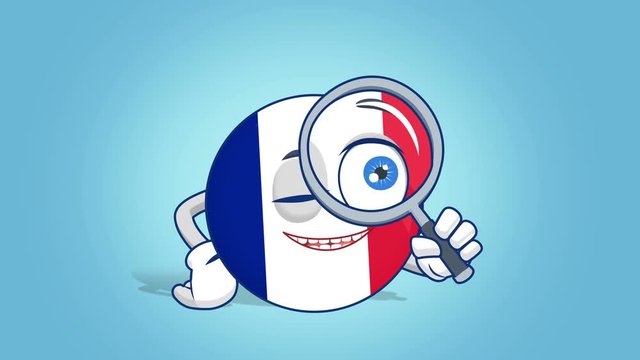 Cartoon Icon Flag France Magnifying Glass with Face Animation with Alpha Matte