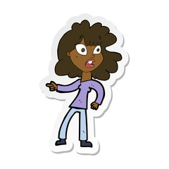 sticker of a cartoon worried woman pointing