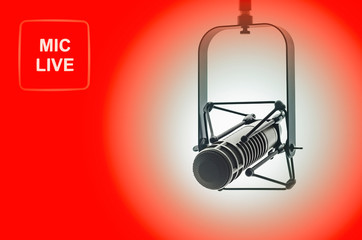 Professional microphone in radio studio on air