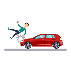 Car and Transportation Issue with a Pedestrian. Vector Illustration