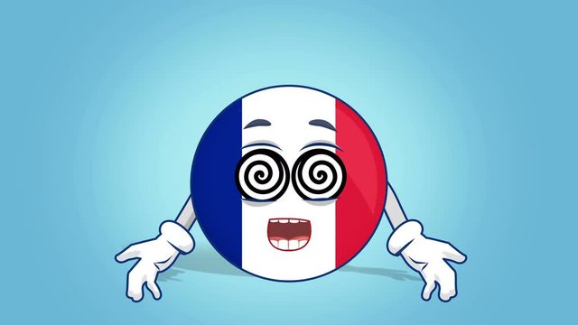 Cartoon Icon Flag France Hypnosis with Face Animation with Alpha Matte