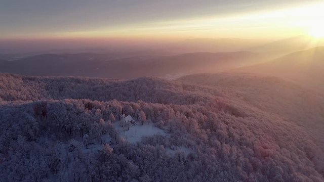 Church on the top of the hill in winter wonderland. Church Saint Ann. Sveta ana