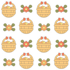 cute cartoon basket with easter eggs and flowers seamless vector pattern background illustration