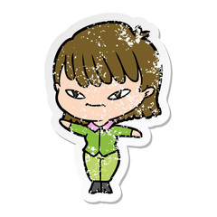 distressed sticker of a cartoon woman