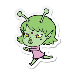 sticker of a pretty cartoon alien girl