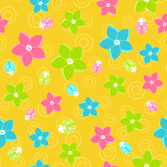 Vector floral seamless pattern in doodle style on orange background