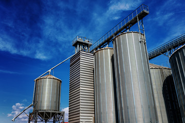 Agriculture background Modern silos for storing grain harvest