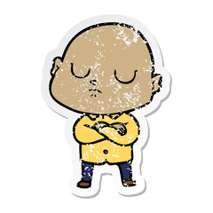 distressed sticker of a cartoon bald man
