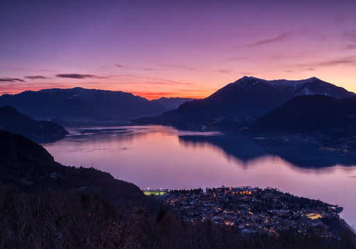 Sunset over Lake Como from heights over Dervio,Lecco district, Lombardy, Italy,Europe