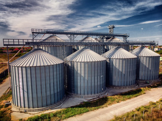 Agriculture background Modern silos for storing grain harvest