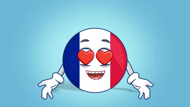 Cartoon Icon Flag France Love Heart Eyes with Face Animation with Alpha Matte