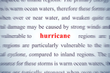 hurricane word, concept on focus