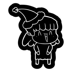 cartoon icon of a woman wearing santa hat