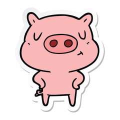 sticker of a cartoon content pig