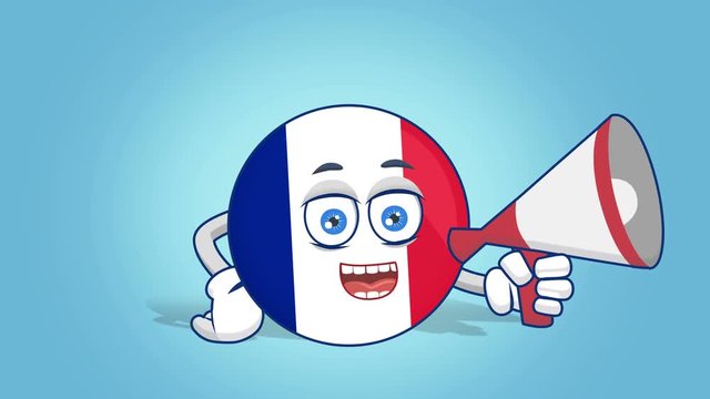 Cartoon Icon Flag France Megaphone Speaker with Face Animation with Alpha Matte