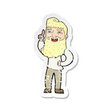 retro distressed sticker of a cartoon happy bearded man with idea