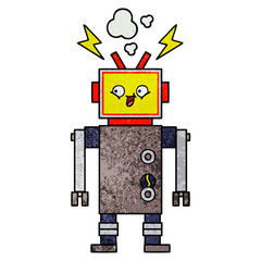 retro grunge texture cartoon robot