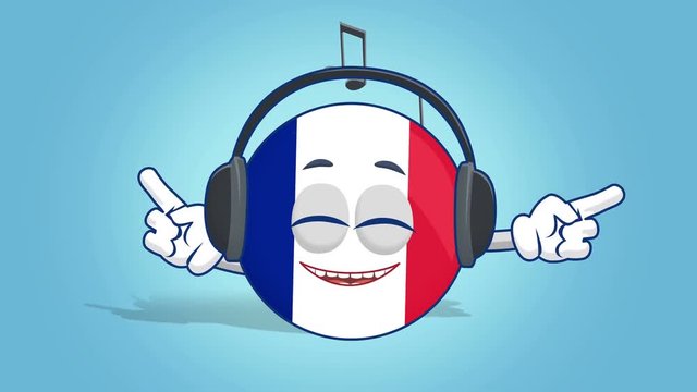 Cartoon Icon Flag France Listen Music with Face Animation with Alpha Matte