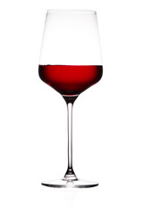 Red wine in a glass. Isolated white background.