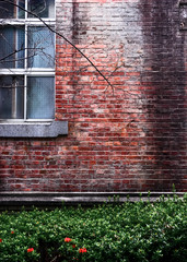 old window on brick wall - 255130831