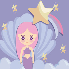 cute mermaid with seashell and star
