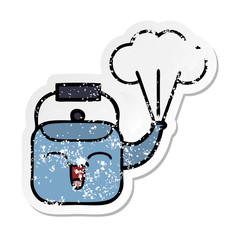 distressed sticker of a cute cartoon steaming kettle