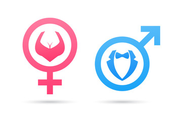Vector male and female gender symbol. Man and woman icon. Gentleman and lady toilet sign.
