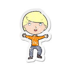 retro distressed sticker of a cartoon happy boy