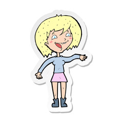 sticker of a cartoon waving woman