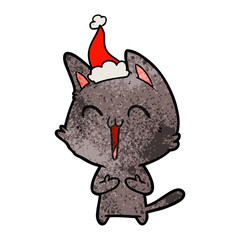 happy textured cartoon of a cat wearing santa hat