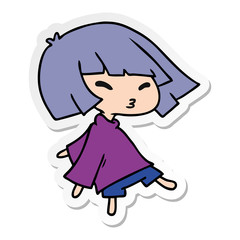 sticker cartoon of a cute kawaii girl