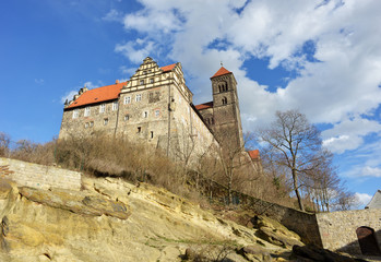 Fototapeta na wymiar Quedlinburg in Germany Castle with mount and Church
