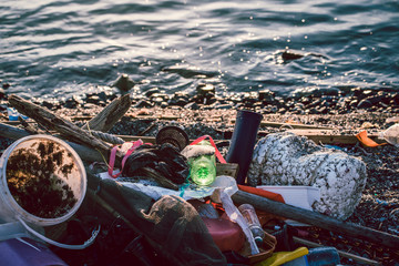 garbages at river side.