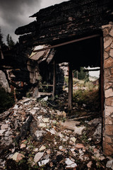 Fototapeta na wymiar Interior of a burnt fire home