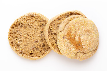 Rye bread slice on a white background.