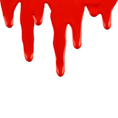 paint dripping isolated on white. liquid red paint runs off