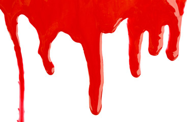 paint dripping isolated on white. liquid red paint runs off