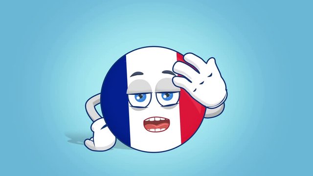 Cartoon Icon Flag France Upset Speak with Face Animation with Alpha Matte