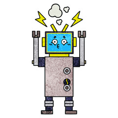 retro grunge texture cartoon robot