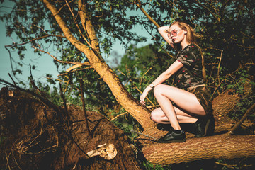 Girls playing around in nature and dogs