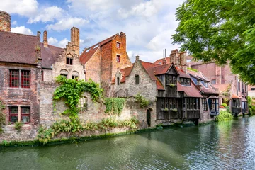 Wall murals Brugges Old Bruges architecture and canals, Belgium
