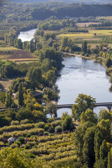 View of the River Dordogne and the Dordogne Valley from the walls of the old town of Domme, Dordogne, France
