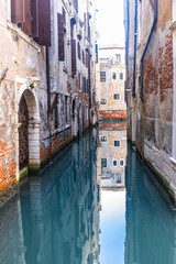 Empty waterway in Venice, Italy, Europe.
