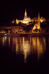 Fototapeta na wymiar Waterfront Buildings in golden light Budapest night shot