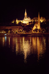 Waterfront Buildings in golden light Budapest night shot