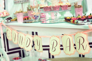 Candy bar with different sweet on dinner or event party