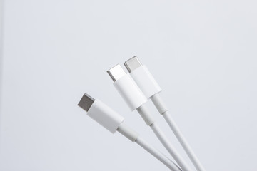 White type-c cables in light blue tones