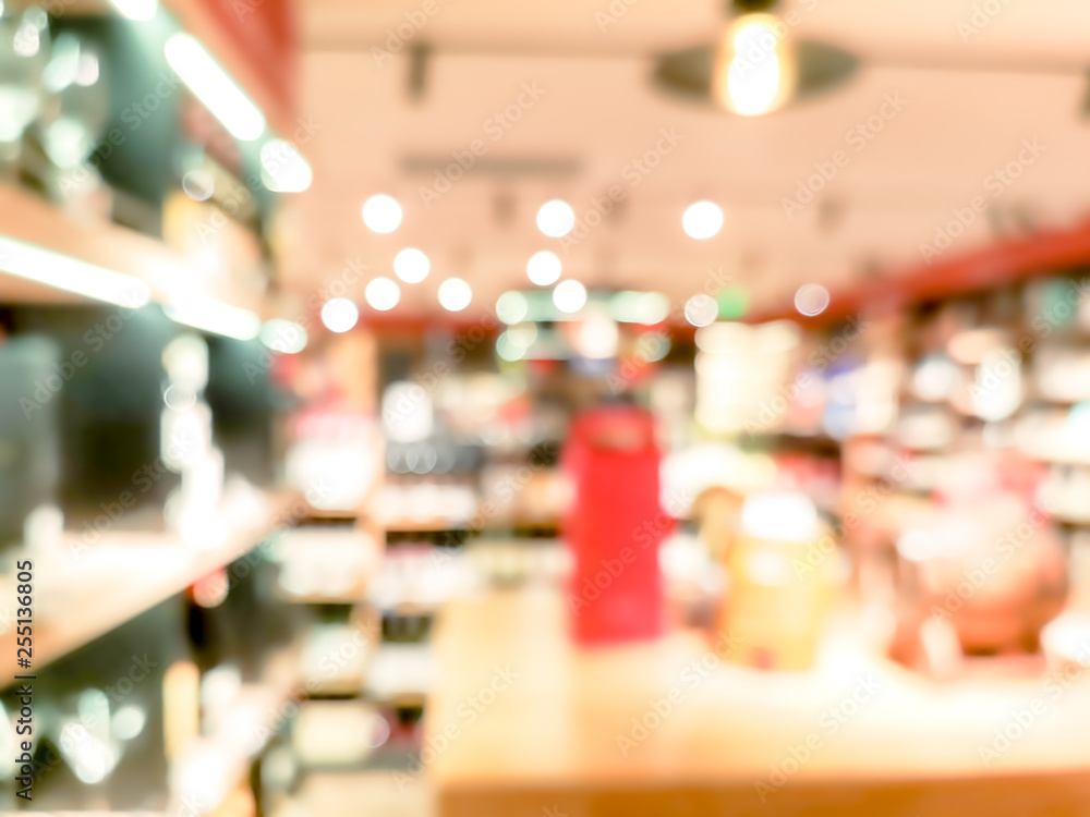 Poster blur background with bokeh of supermarket store